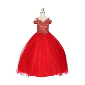 CINDERELLA COUTURE Elegant Gold Coiled Ball Gown Dress Multi Sizes Red 8028X